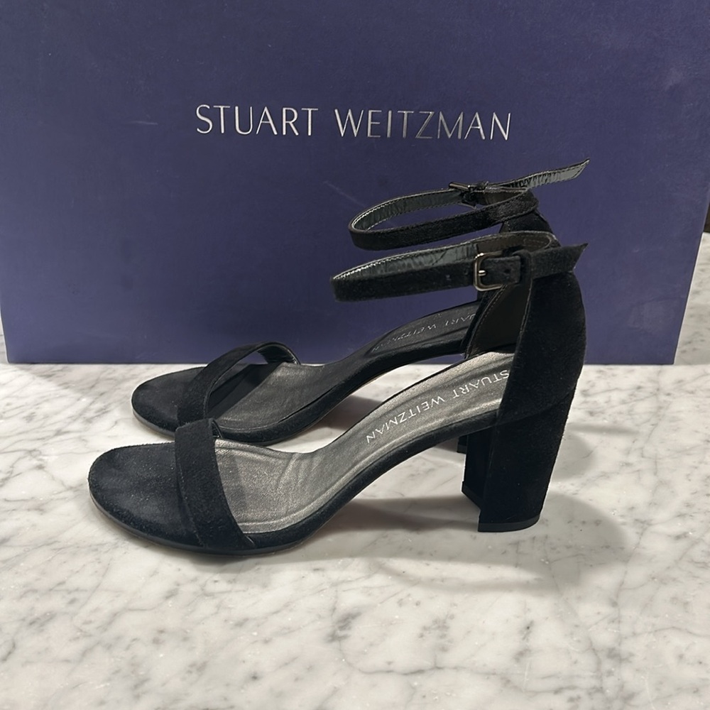 Stuart Weitzman Nudist 75mm Block Heel - Black Suede. Worn once